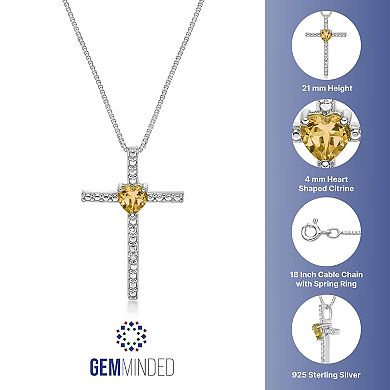 Gemminded Sterling Silver Citrine Cross Pendant Necklace