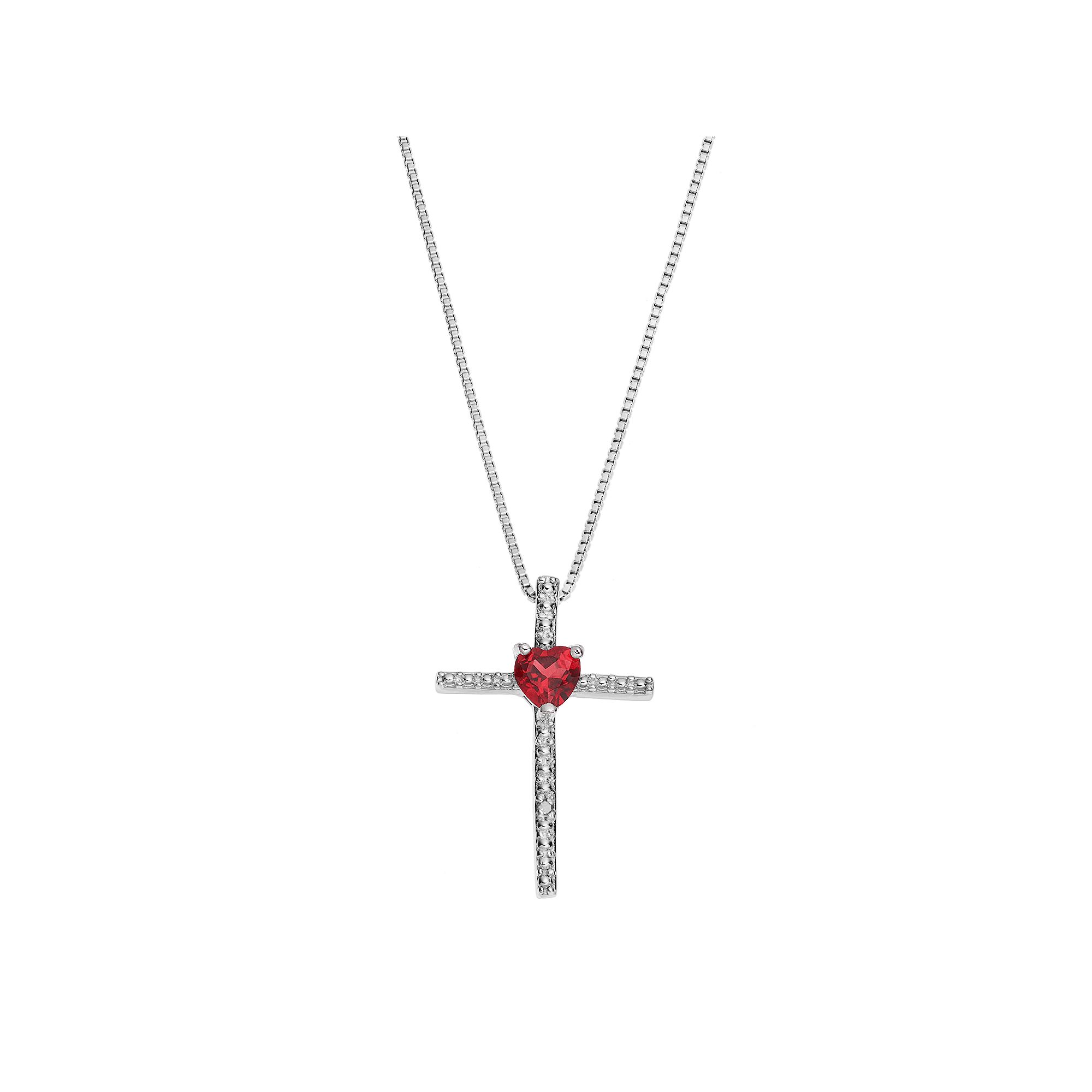Gemminded Sterling Silver Garnet Cross Pendant Necklace, Womens, Size: 18