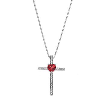 Gemminded Sterling Silver Garnet Cross Pendant Necklace
