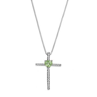 Gemminded Sterling Silver Peridot Cross Pendant Necklace