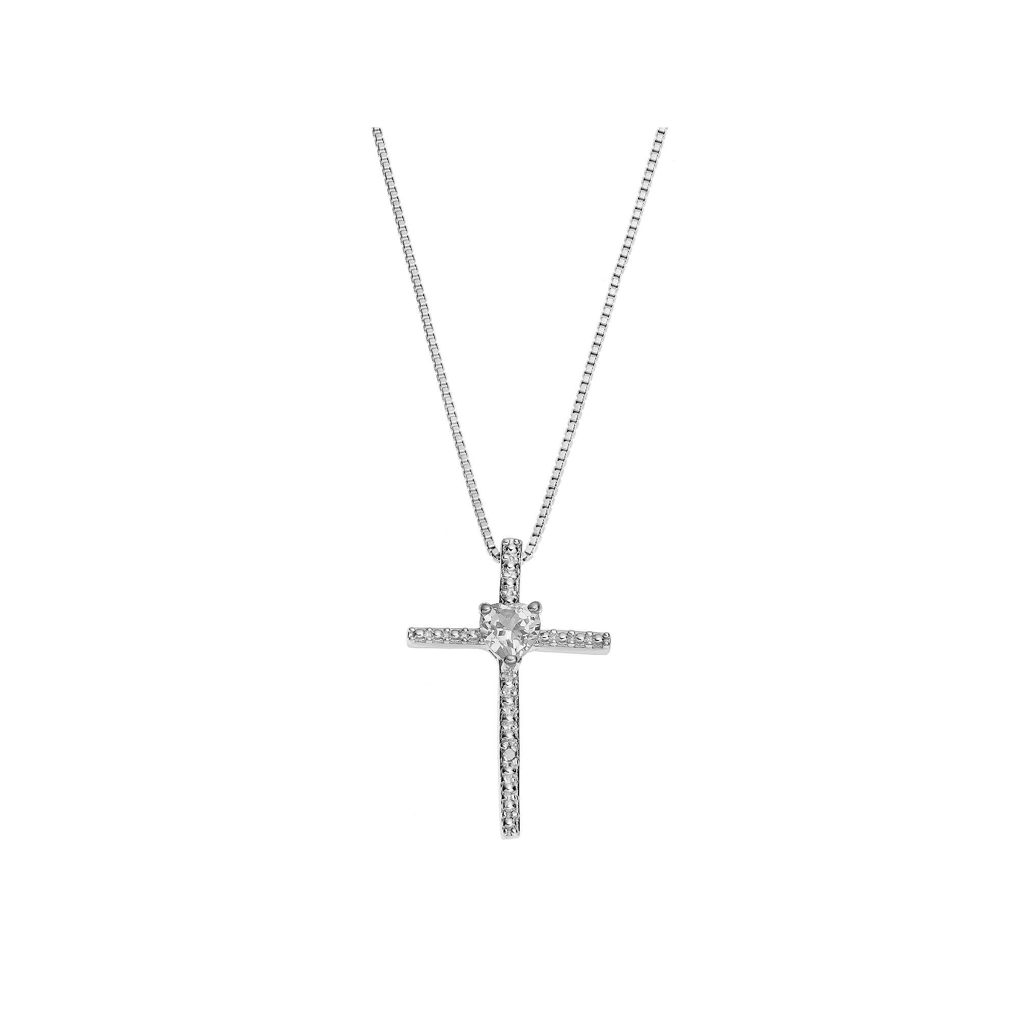 Gemminded Sterling Silver White Topaz Cross Pendant Necklace, Womens, Siz