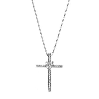 Gemminded Sterling Silver White Topaz Cross Pendant Necklace