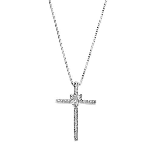 Sterling Silver White Topaz Cross Pendant Necklace