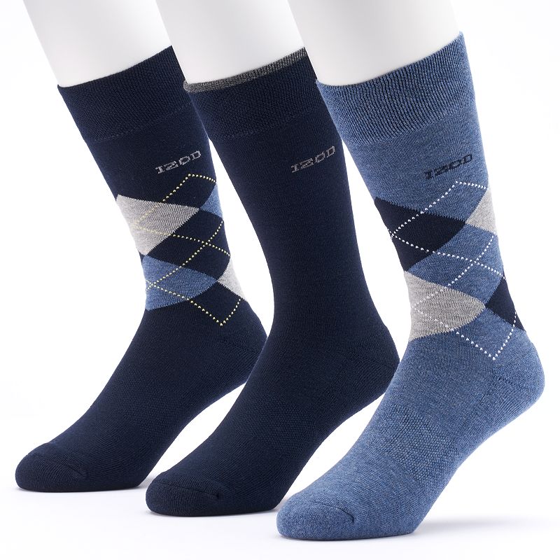 Men's Izod 3-pack Argyle & Solid Cushioned Crew Socks, Size: 7...
