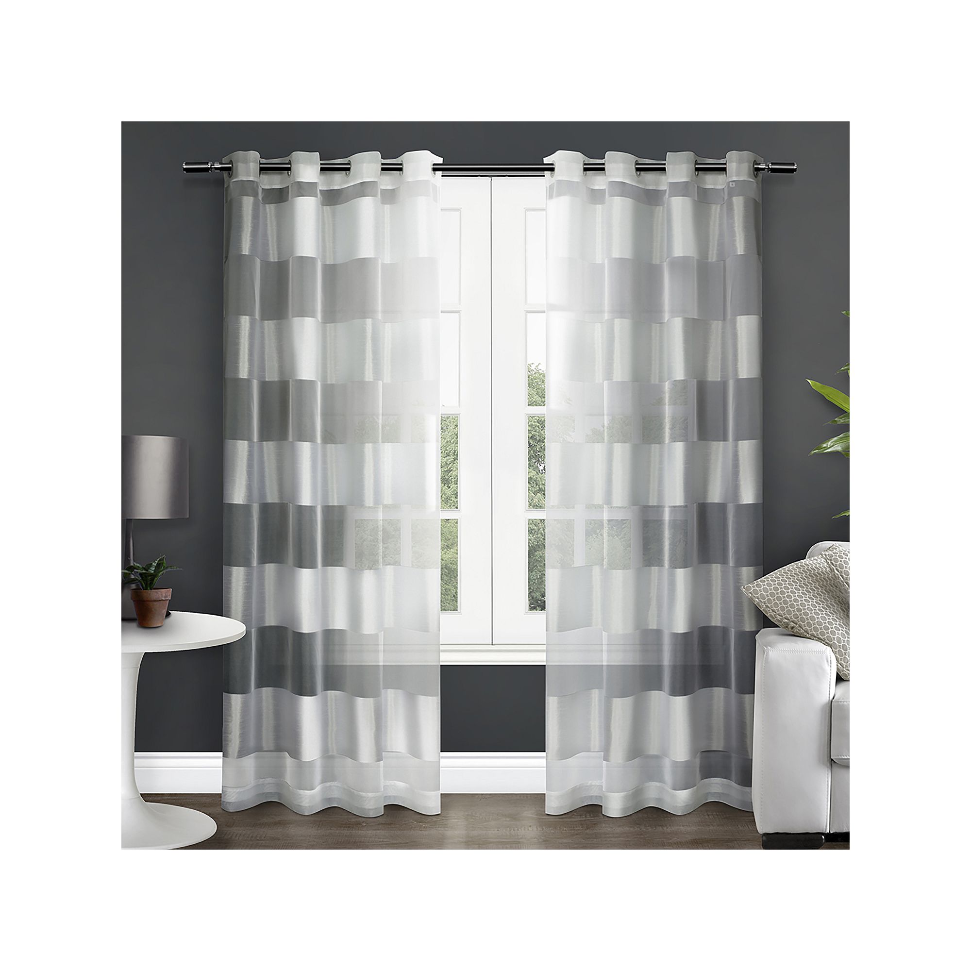 Exclusive Home 2-pack Navaro Striped Sheer Window Curtains - 54 x 84, W