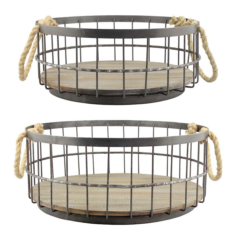 77381032 Stonebriar Collection Wire & Wood Coastal Basket 2 sku 77381032