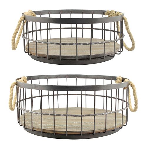 Stonebriar Collection Wire & Wood Coastal Basket 2-piece Set