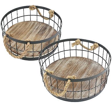 Stonebriar Collection Wire & Wood Coastal Basket 2-piece Set