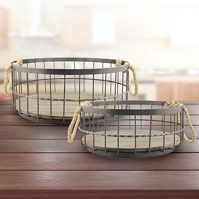 Stonebriar Collection Wire & Wood Coastal Basket 2-piece Set
