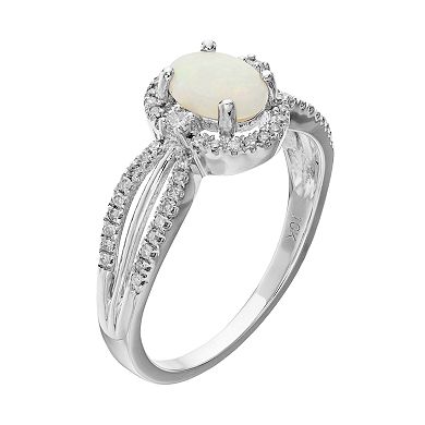 Gemminded 10k White Gold White Opal & 1/5 Carat T.W. Diamond Halo Ring