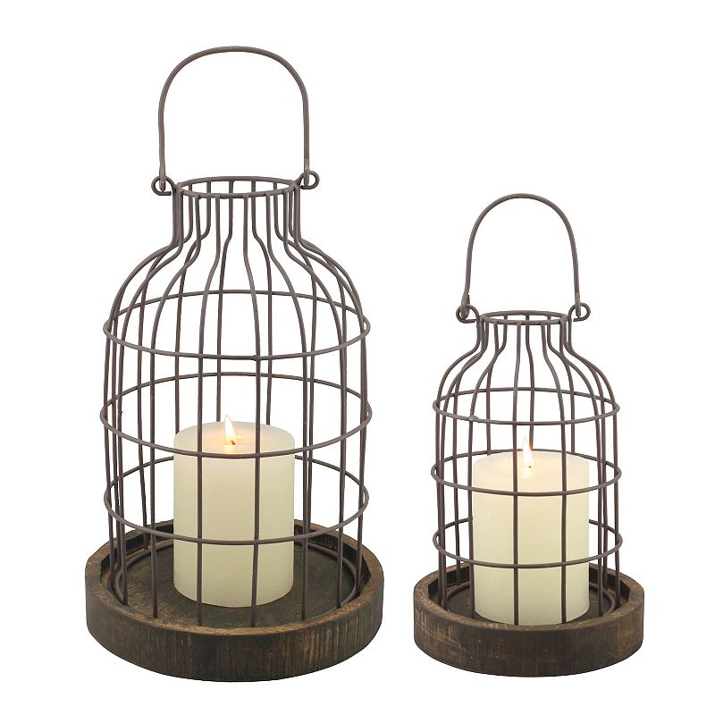 Stonebriar Collection Distressed Cloche Candle Holder 2-piece Set, Brown