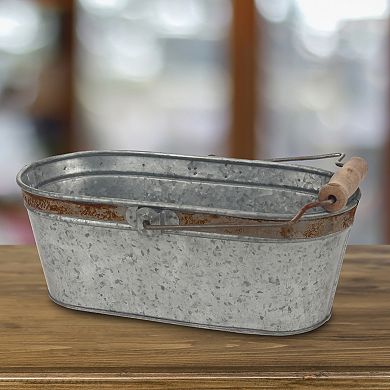 Stonebriar Collection Aged Galvanized Metal Oval Bucket