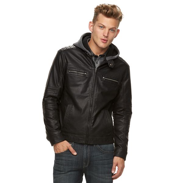 Men's Rock & Republic® Hooded Faux-Leather Jacket