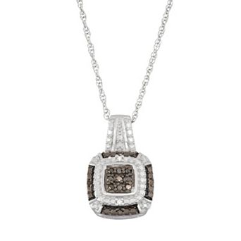 Jewelexcess Sterling Silver 1/10 Carat T.W. Black & White Diamond Square Halo Pendant Necklace