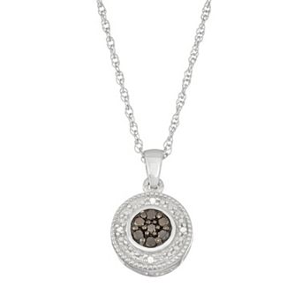 Jewelexcess Sterling Silver 1/10 Carat T.W. Black & White Diamond Halo Pendant Necklace