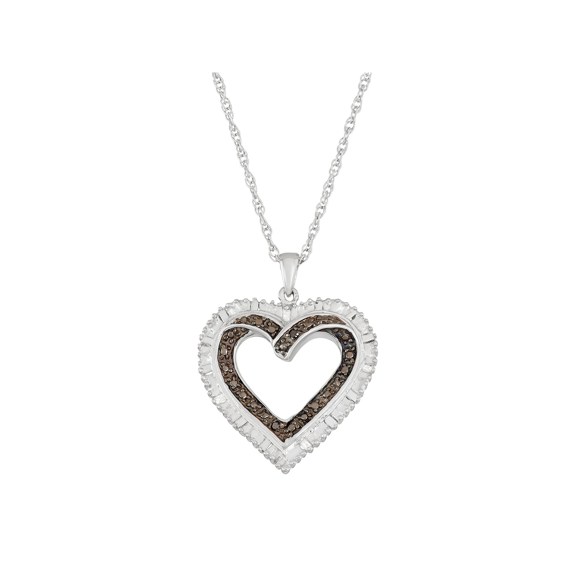 Jewelexcess Sterling Silver Black & White Diamond Accent Heart Pendant Nec