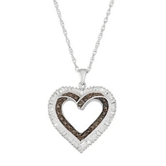 Jewelexcess Sterling Silver Black & White Diamond Accent Heart Pendant Necklace