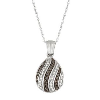 Jewelexcess Sterling Silver 1/5 Carat T.W. Black & White Diamond Teardrop Pendant Necklace