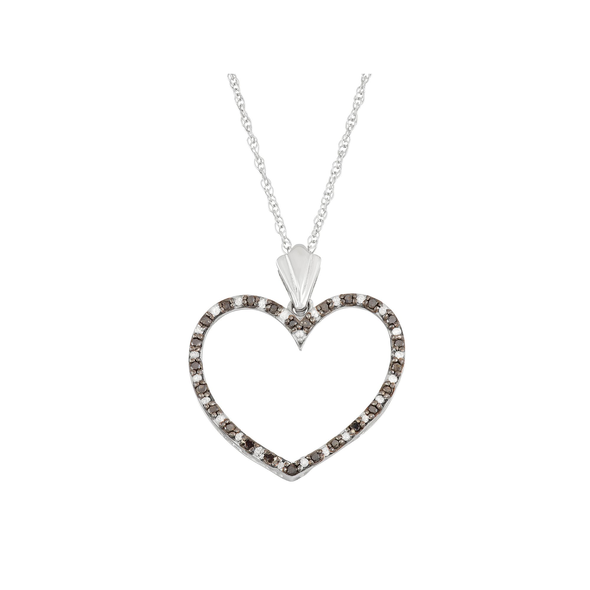 Jewelexcess Sterling Silver 1/3 Carat T.W. Black & White Diamond Heart Pen