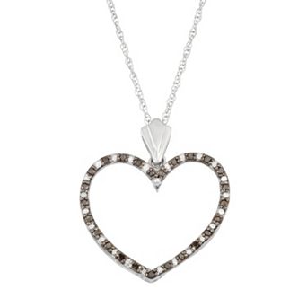Jewelexcess Sterling Silver 1/3 Carat T.W. Black & White Diamond Heart Pendant Necklace
