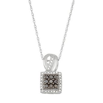 Jewelexcess Sterling Silver 1/2 Carat T.W. Black & White Diamond Square Halo Pendant Necklace