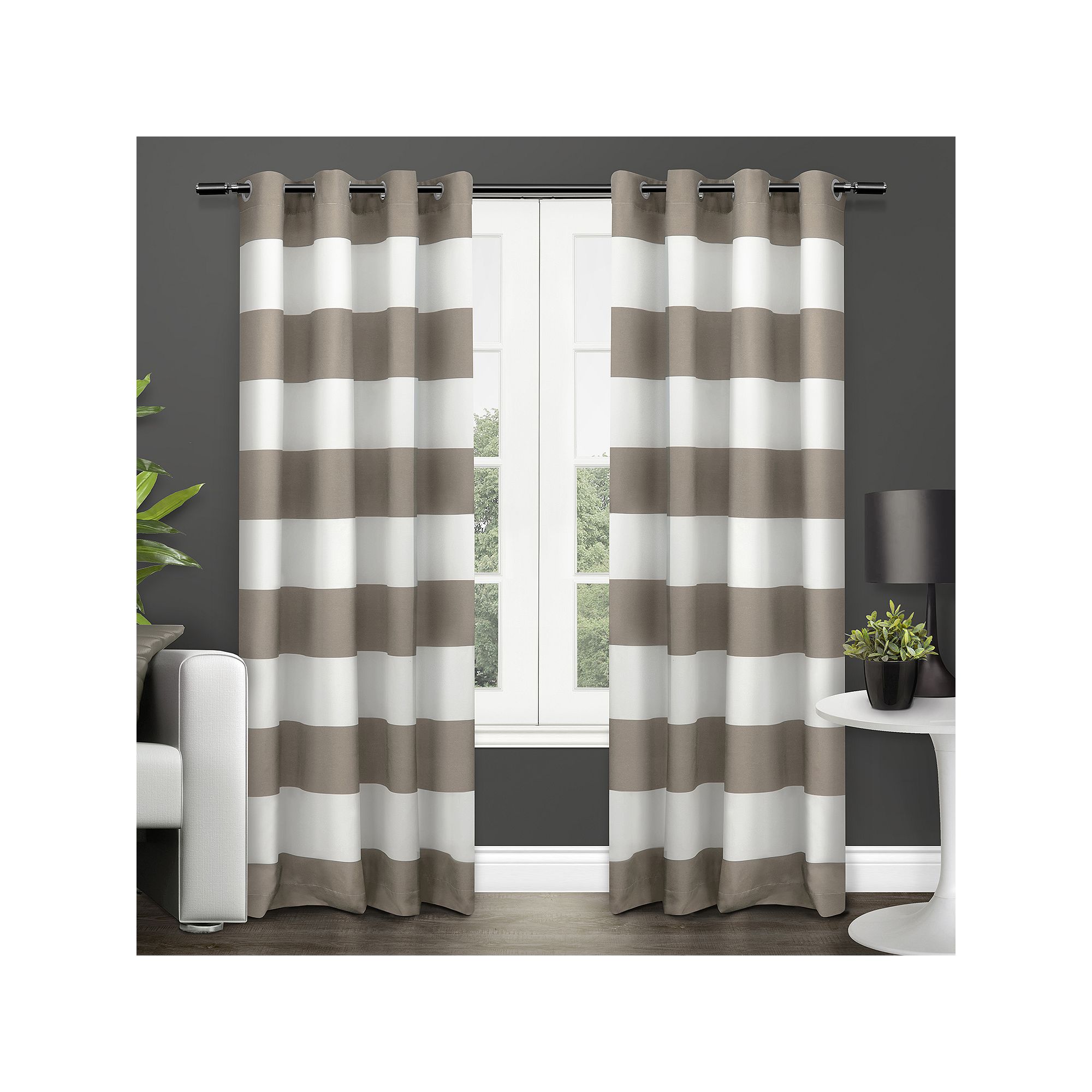 Exclusive Home 2-pack Surfside Cabana Stripe Cotton Window Curtains, Brown