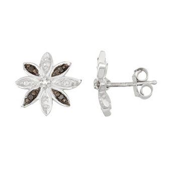 Jewelexcess Sterling Silver Black & White Diamond Accent Flower Stud Earrings