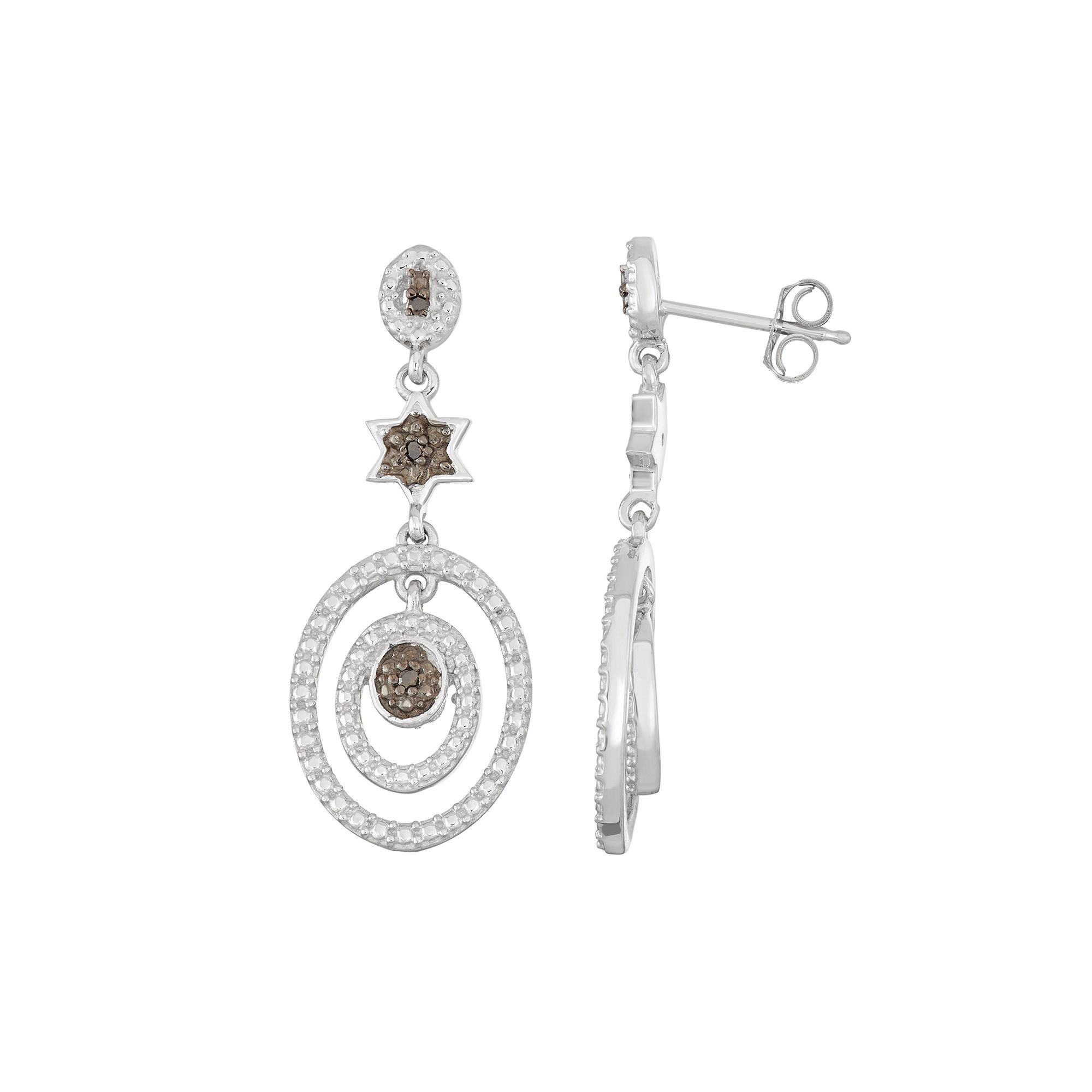 Jewelexcess Sterling Silver Black Diamond Accent Star & Oval Drop Earrings,