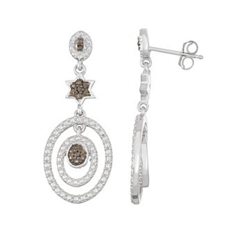 Jewelexcess Sterling Silver Black Diamond Accent Star & Oval Drop Earrings