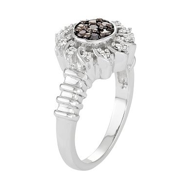 Sterling Silver 1/4 Carat T.W. Black & White Diamond Flower Ring