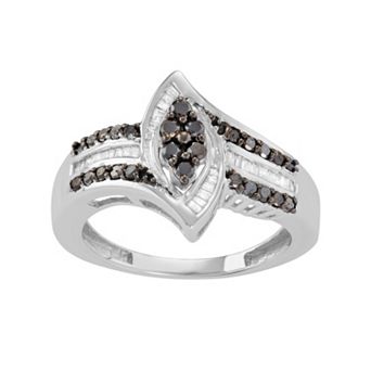 Jewelexcess Sterling Silver 1/2 Carat T.W. Black & White Diamond Marquise Ring