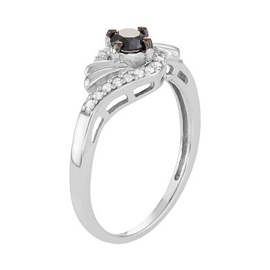 Sterling Silver 1/2 Carat T.W. Black & White Diamond Swirl Ring