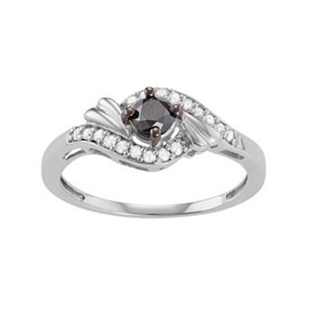Jewelexcess Sterling Silver 1/2 Carat T.W. Black & White Diamond Swirl Ring
