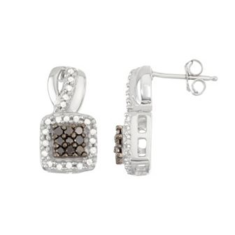 Jewelexcess Sterling Silver 1/2 Carat T.W. Black & White Diamond Square Halo Stud Earrings