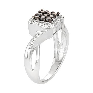 Jewelexcess Sterling Silver 1/2 Carat T.W. Black & White Diamond Square Halo Ring