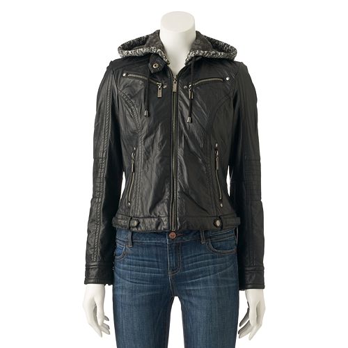 kohls hooded leather jacket