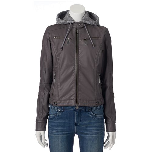 Juniors' J-2 Faux-Leather Hooded Jacket