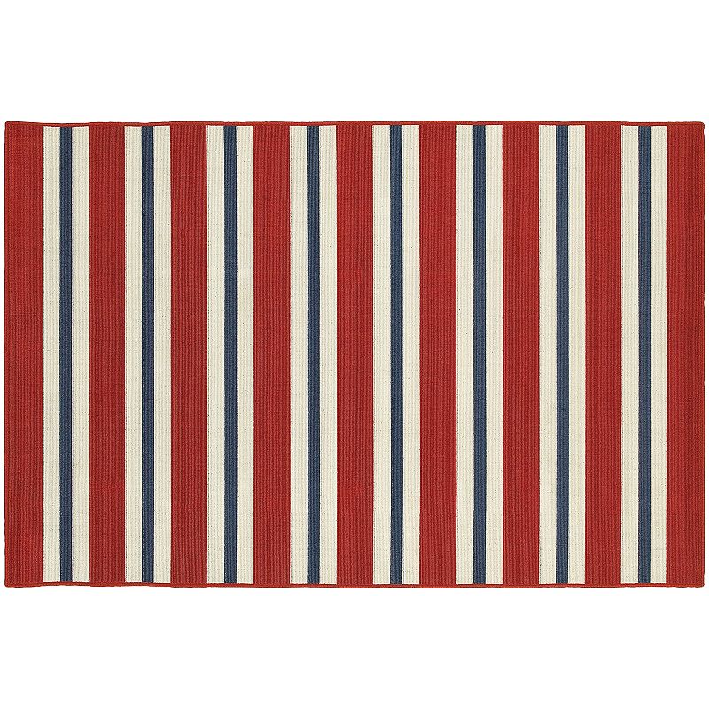 StyleHaven Maritime Multi Striped Indoor Outdoor Rug, Red, 5X7.5 Ft