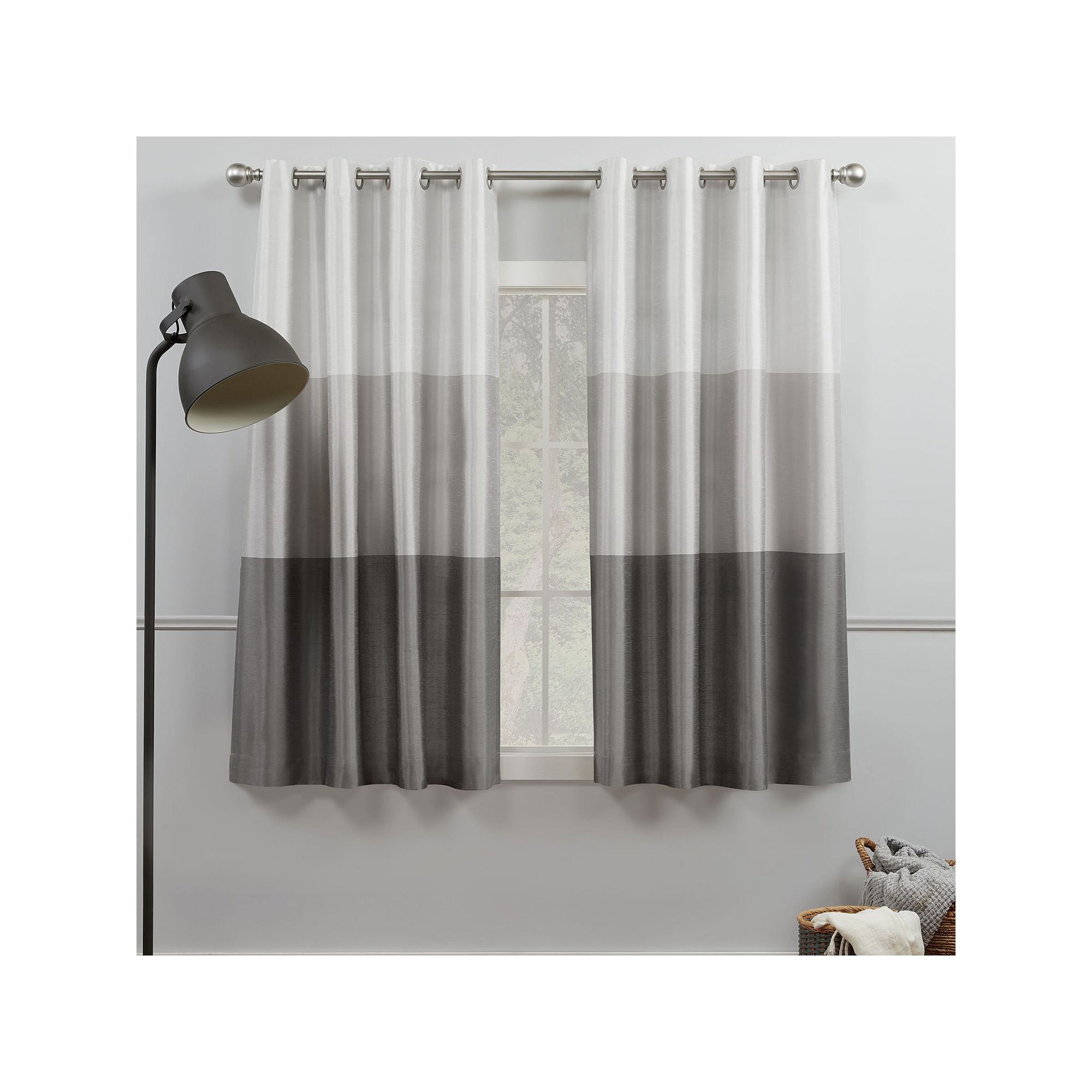 Exclusive Home 2-pack Chateau Striped Faux Silk Window Curtain Set, Black P