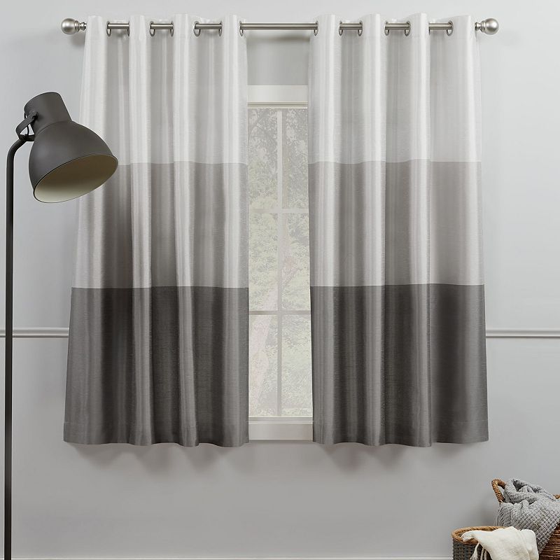 Exclusive Home Chateau Striped Faux Silk Grommet Top Curtain Panel Pair  54 x108   Black Pearl