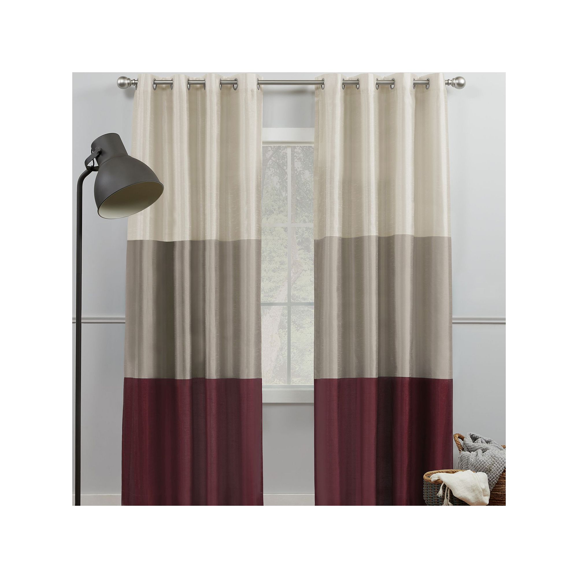 Exclusive Home 2-pack Chateau Striped Faux Silk Window Curtain Set, Red Tau