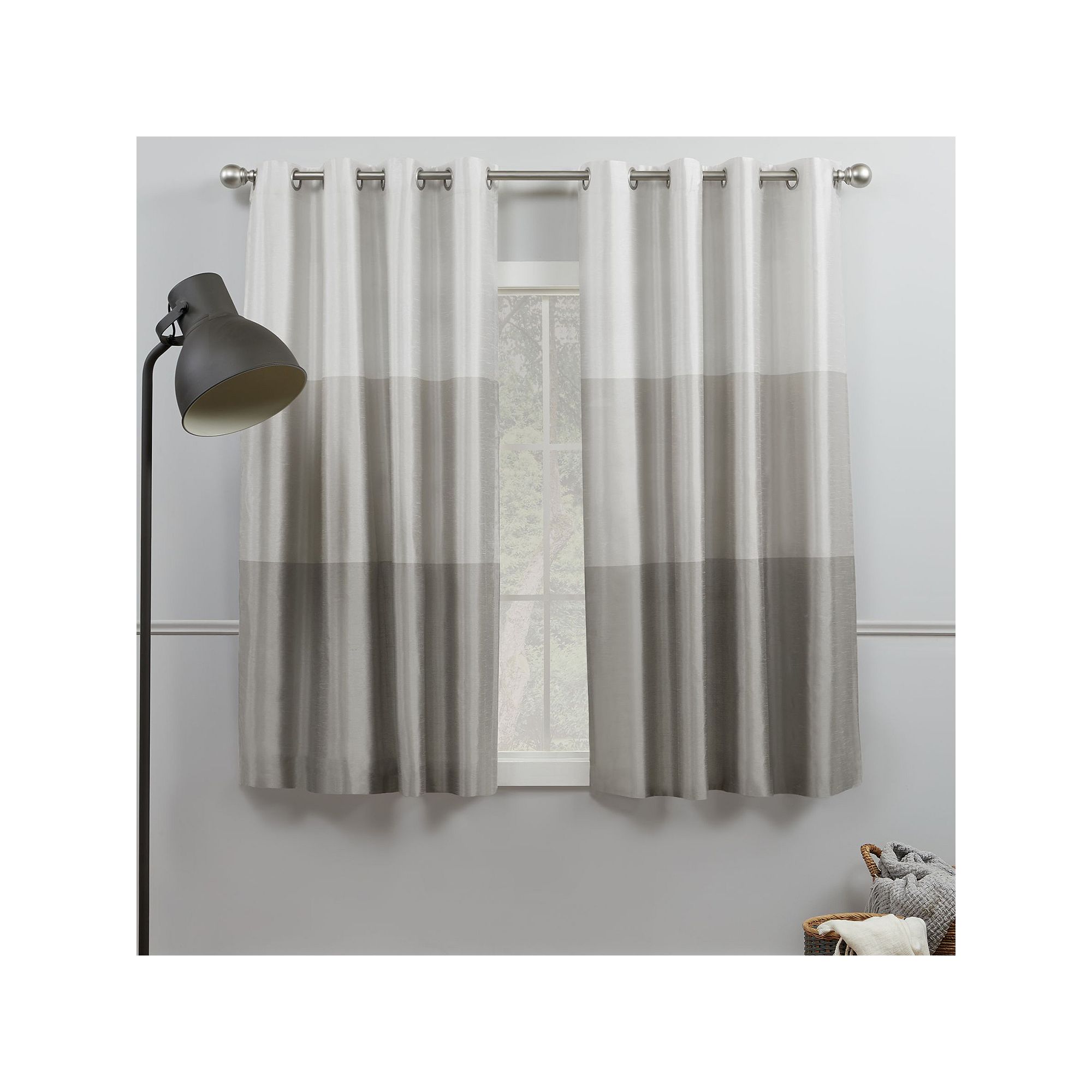 Exclusive Home 2-pack Chateau Striped Faux Silk Window Curtain Set, Dove Gr