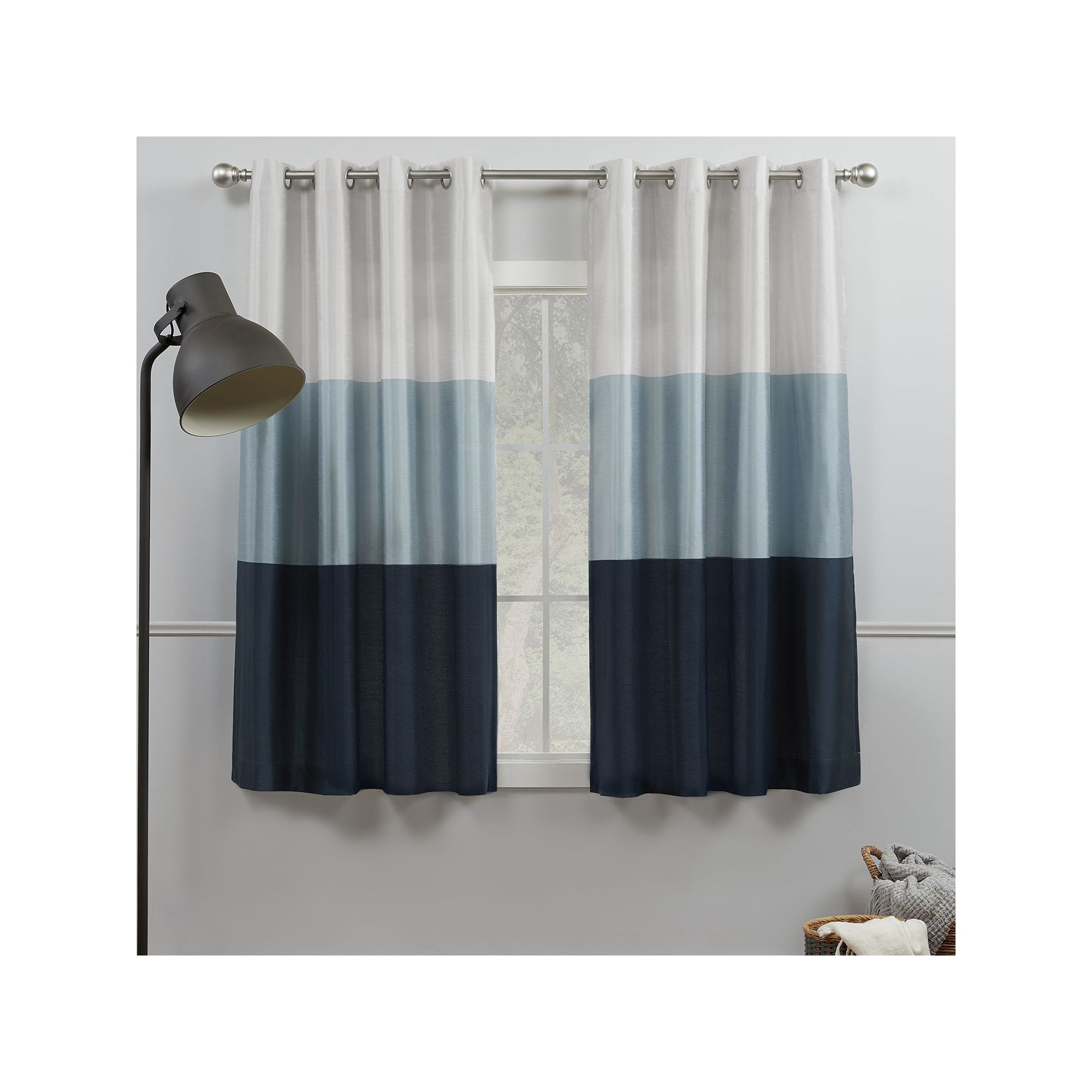 Exclusive Home 2-pack Chateau Striped Faux Silk Window Curtain Set, Blue