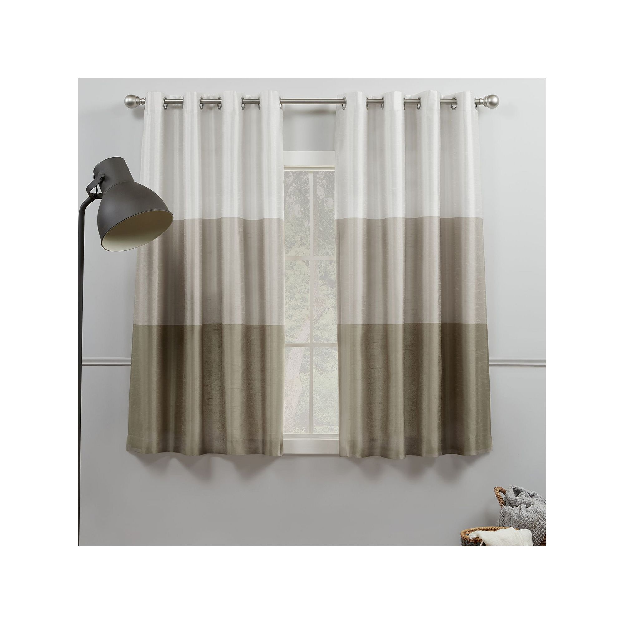 Exclusive Home 2-pack Chateau Striped Faux Silk Window Curtain Set, Brown