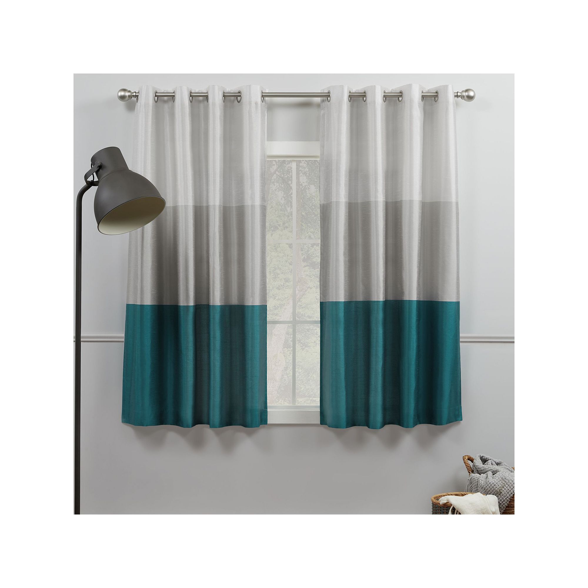 Exclusive Home 2-pack Chateau Striped Faux Silk Window Curtain Set, Blue