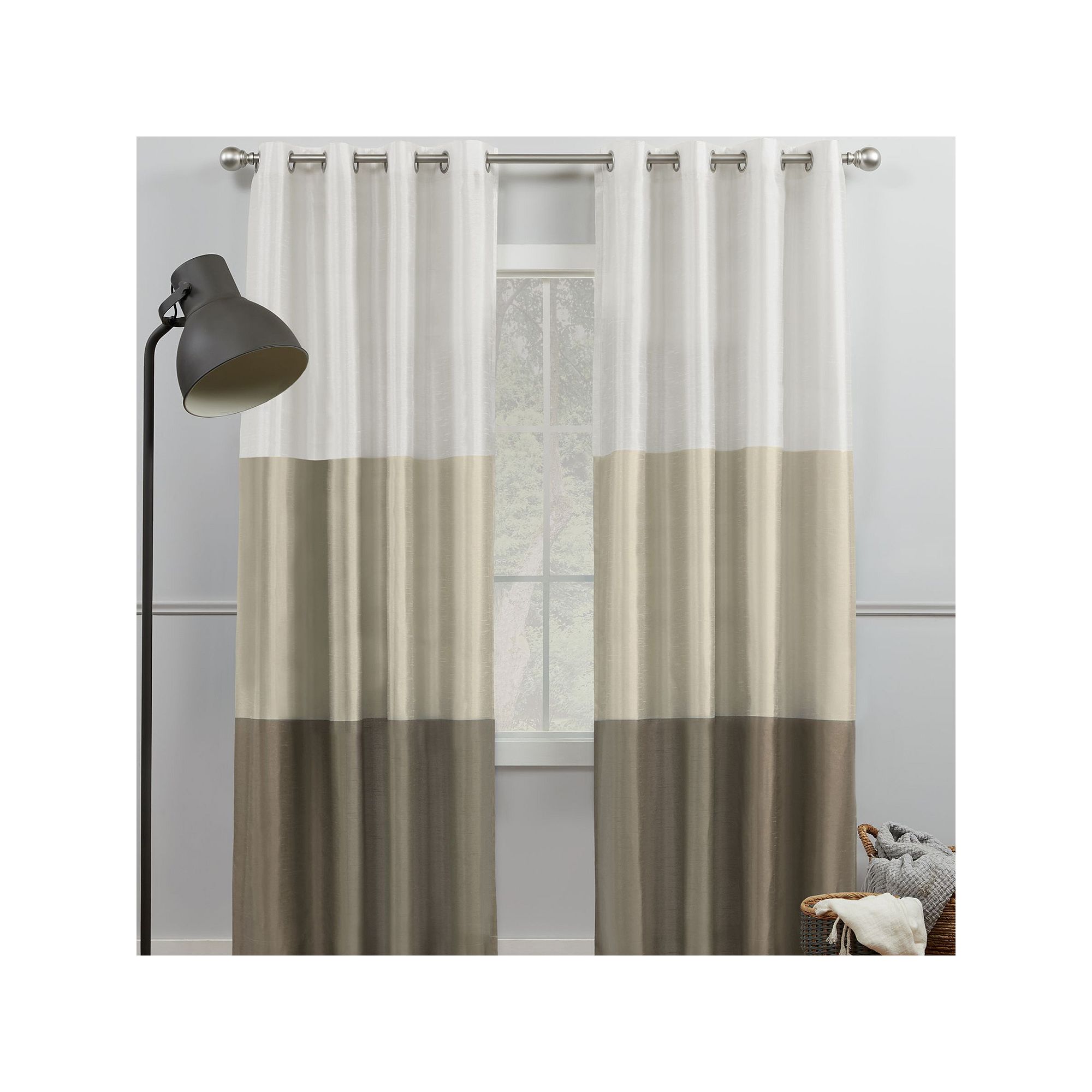 Exclusive Home 2-pack Chateau Striped Faux Silk Window Curtain Set, White S
