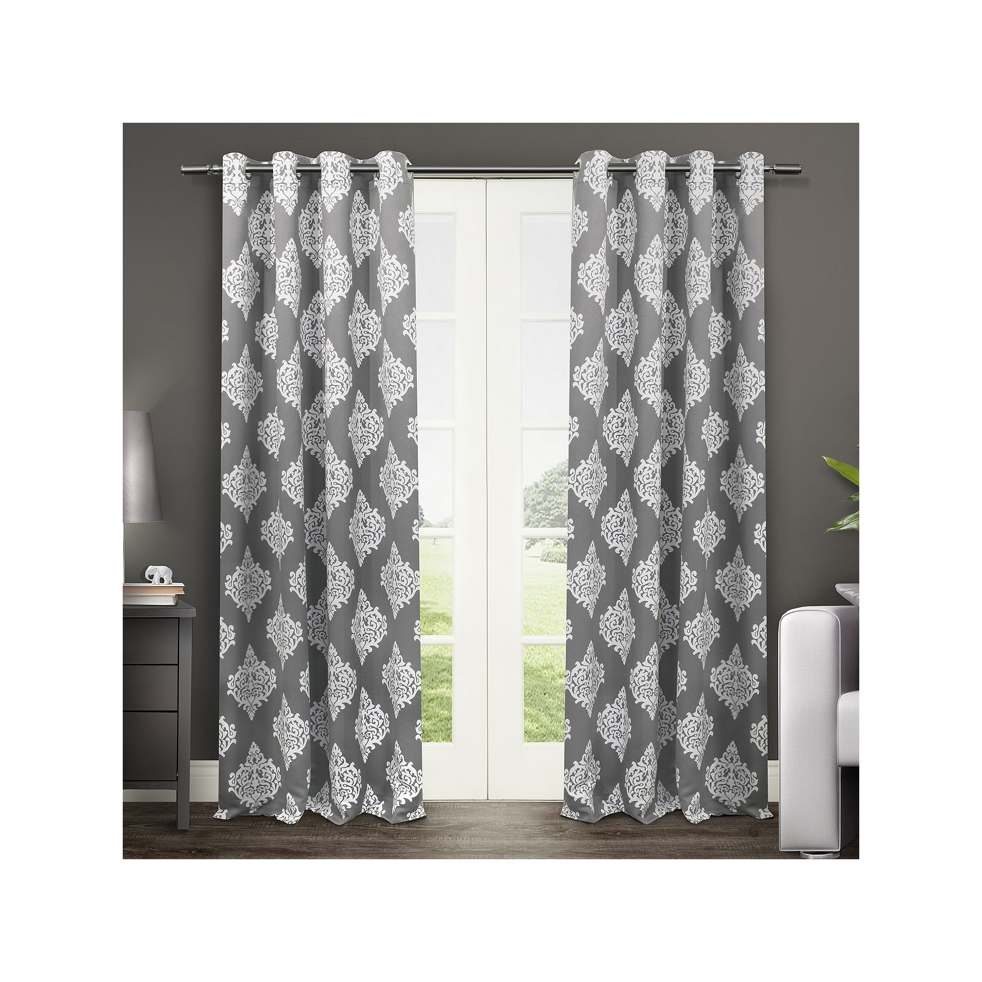 Exclusive Home 2-pack Medallion Blackout Window Curtains, Black Pearl
