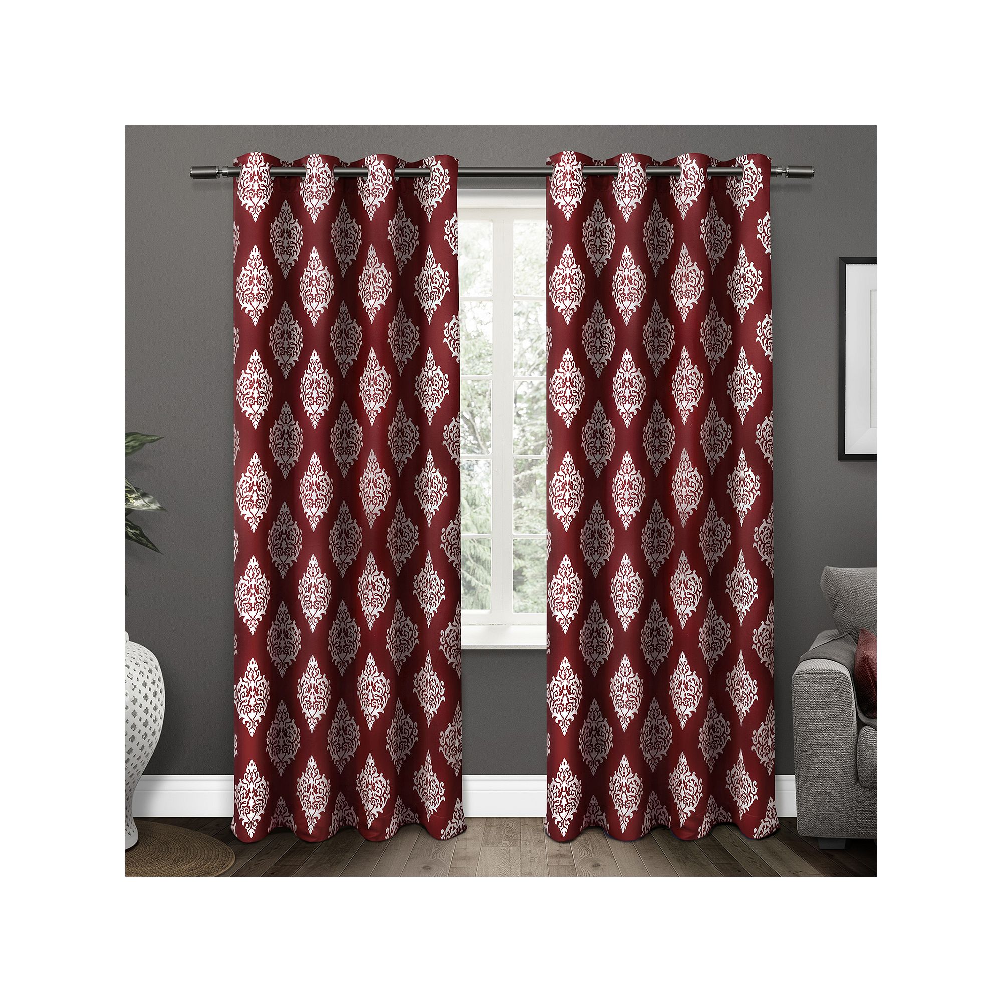Exclusive Home 2-pack Medallion Blackout Window Curtains, Red