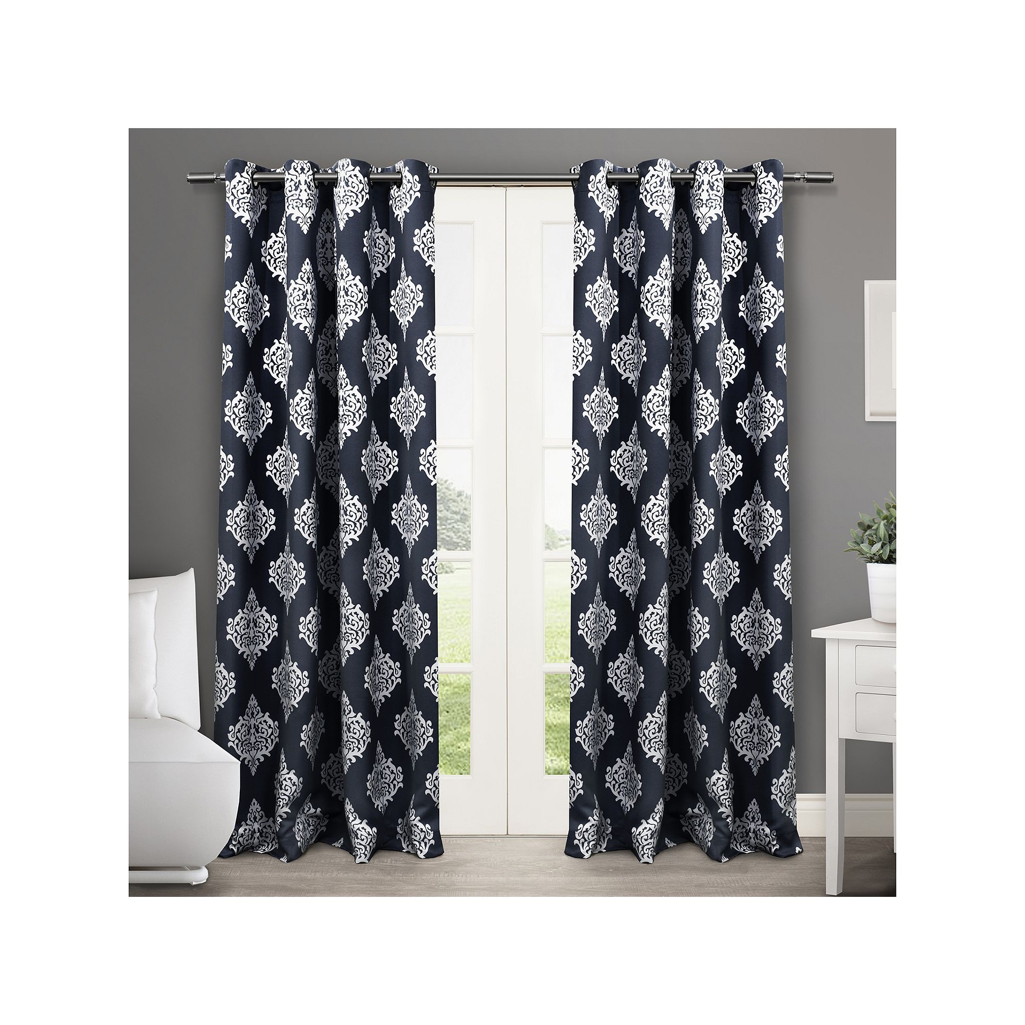 Exclusive Home 2-pack Medallion Blackout Window Curtains, Peacoat Blue