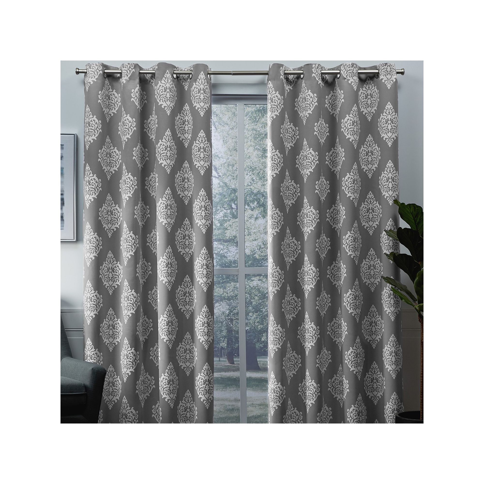 Exclusive Home 2-pack Medallion Blackout Window Curtains, Silver